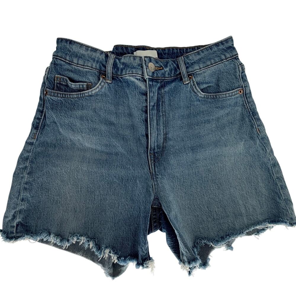 H&M Distressed Denim Cutoff Shorts Blue Wash Raw Hem M 8